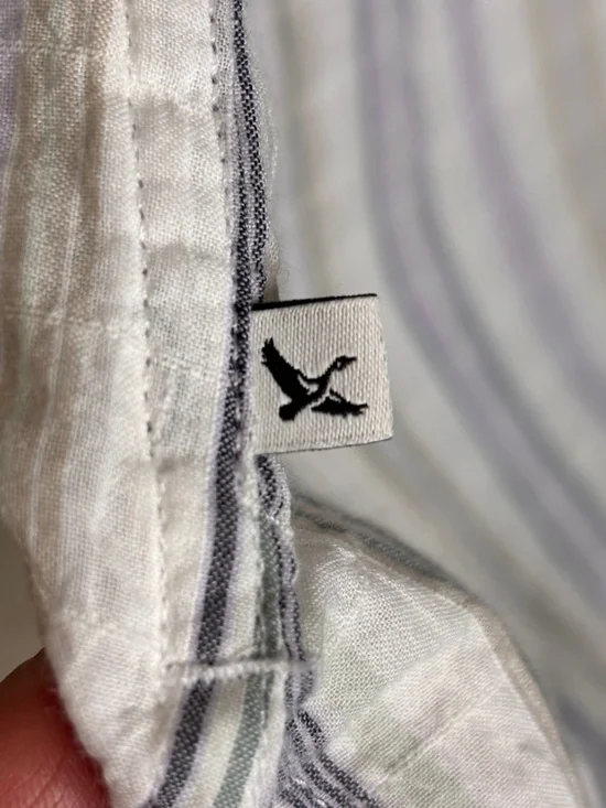 Eddie Bauer White Blue Gray Striped Short Sleeve Camp Top Women's Size L - Picture 10 of 10